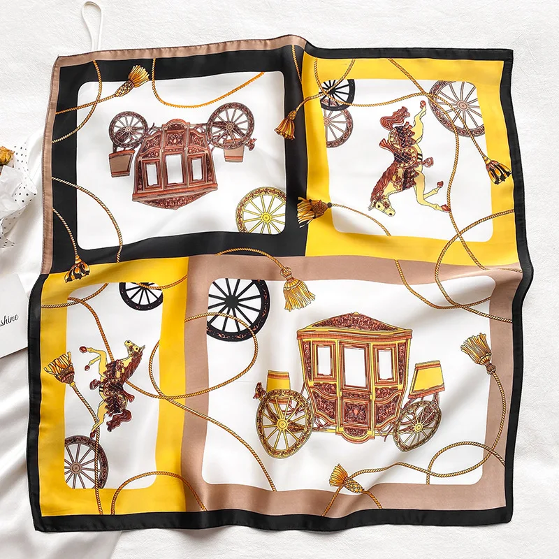 

2022 Retro Carriage Temperament Print Women Neck Scarfs Small Square Shawls Headband Decoration Ladies Tie Scarves Simulation