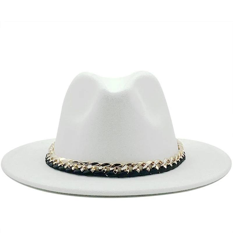 Women Men Wool Fedora Hat With Gold 