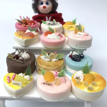 

1/6 1/8 Dollhouse Mini Cute Food Props Cream Cake Model Toy Ornament Decoration