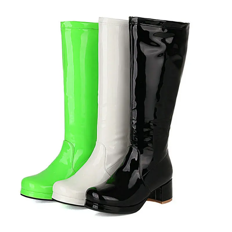 

New Lolita Style Women High Boots Fashion Square Heel Round Toe Platform Boots Ladies Winter Warm Boots with Zipper Rider Boots