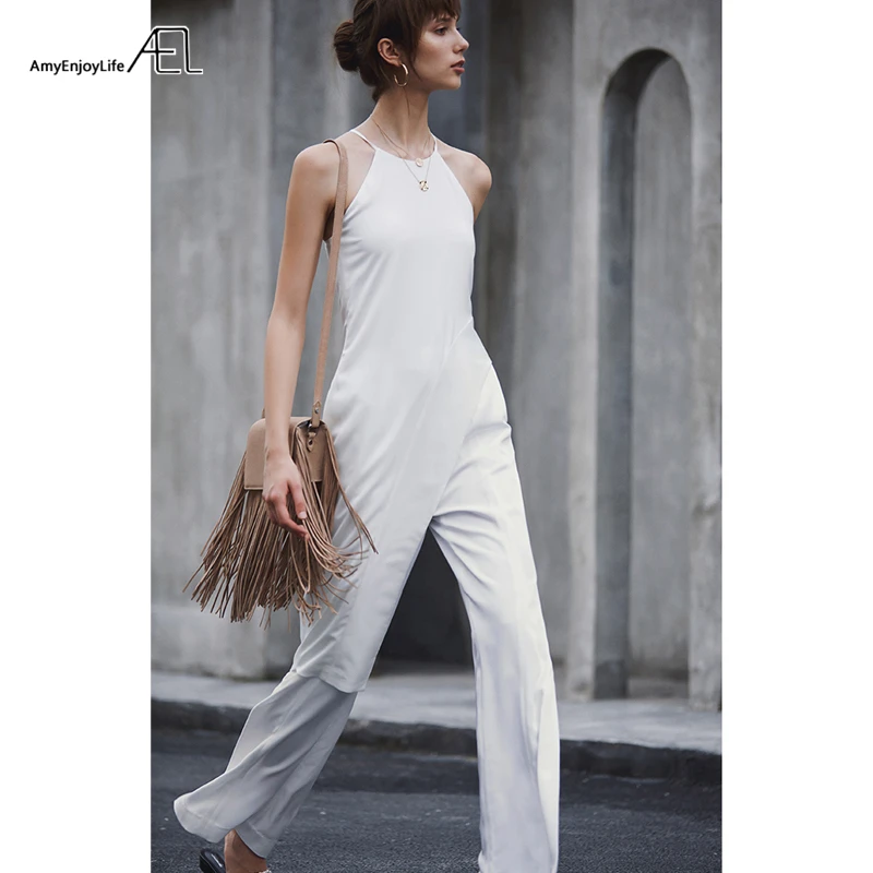 

AEL High Waisted Woman Wide Leg Pants White Fashion slim Women Trousers Casual Full Length Side Slit Palazzo Pants 2019