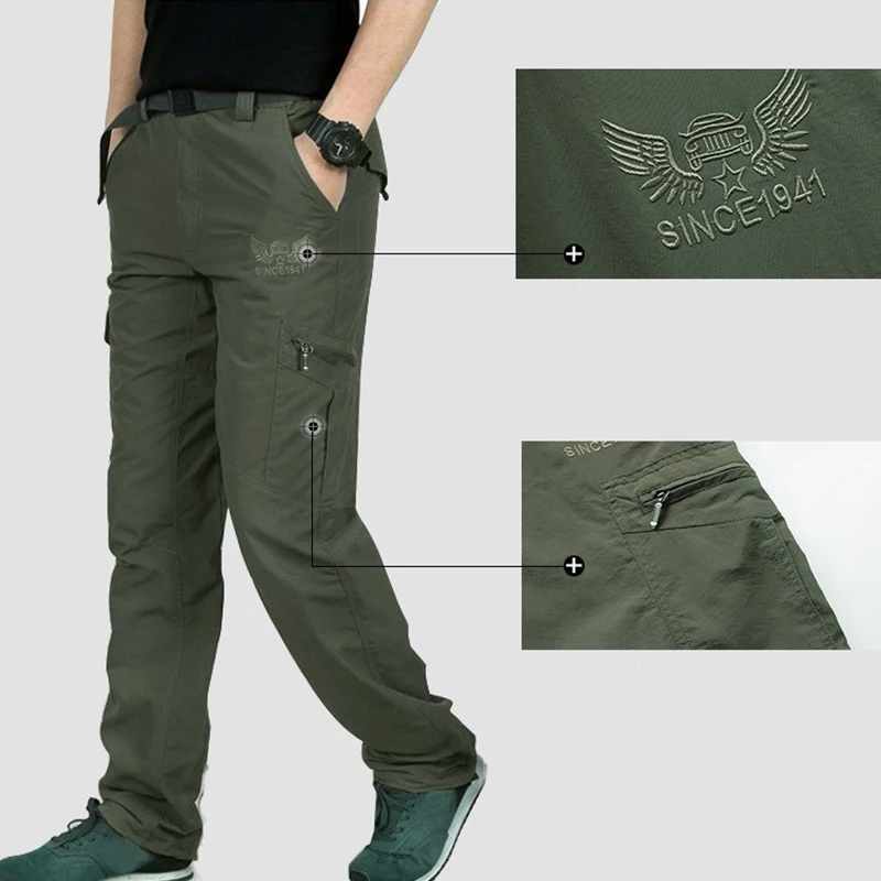 2024 Men's Tactical Casual Pants Thin Breathable Summer Casual Long Trouser Male Slim Waterproof Quick Dry Pocket Cargo Pants 5