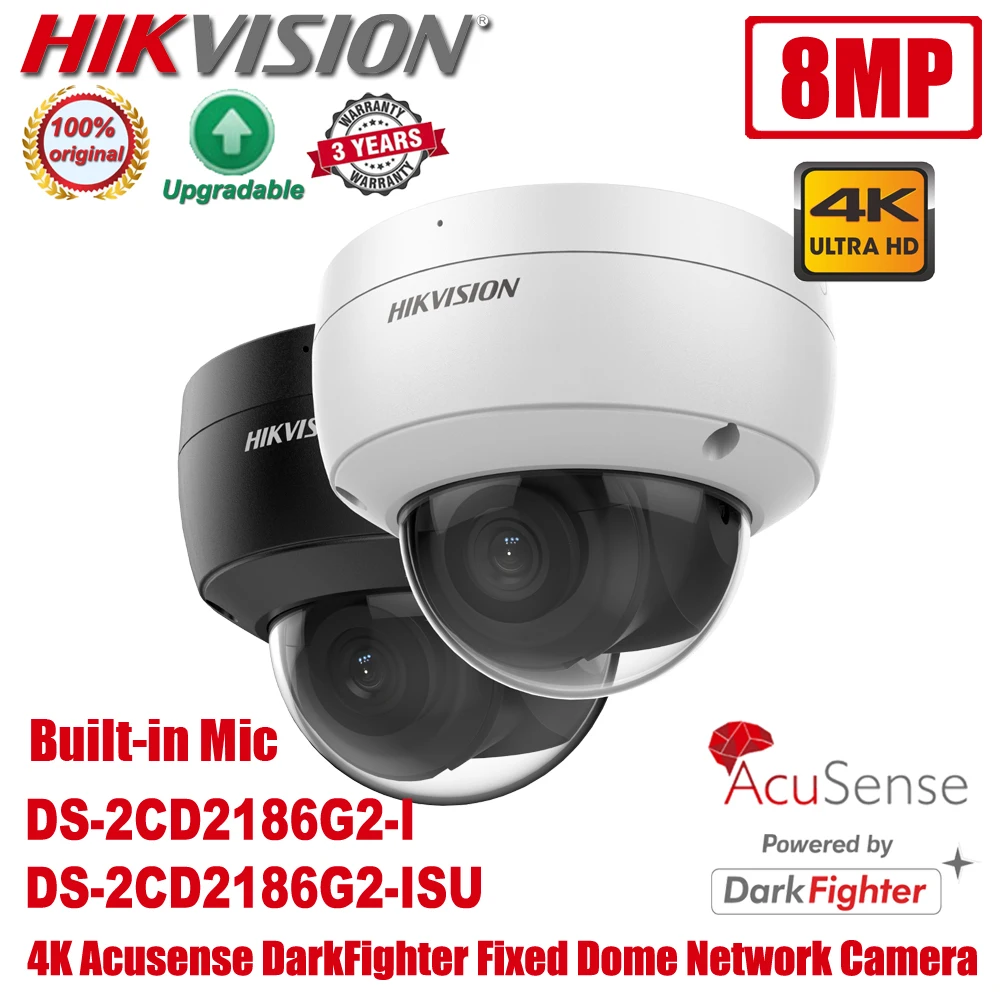 Original Hikvision DS-2CD2186G2-ISU DS-2CD2186G2-I 8MP 4K POE IR IP67 IK10 DarkFighter AcuSense Dome CCTV Camera Built-in Mic |