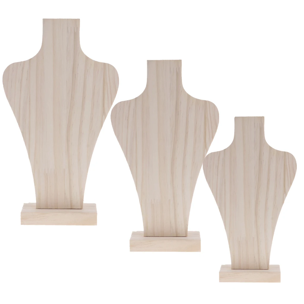 Wooden Mannequin Bust Jewelry Necklace Pendant Stand Holder Display Showcase