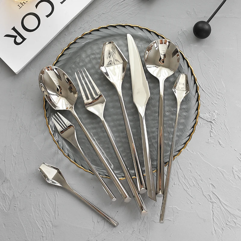 

GH 304 stainless steel luxury mirror faced household steak knife fork spoon tableware hexagonal commercial Western style tablewa