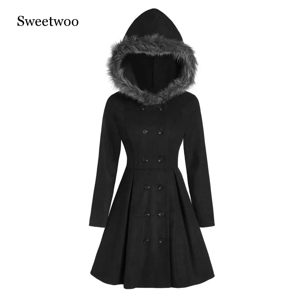 Женское длинное пальто со стоячим воротником SWEETWOO элегантное винтажное в