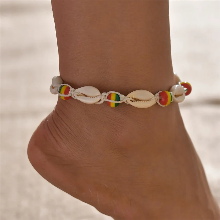 

TTLIFE Handmade Bohemian Colored Wood Beads Shell Anklet Footwear Beach Summer Seaside Ornament Ankle Chain Jewelry Gift