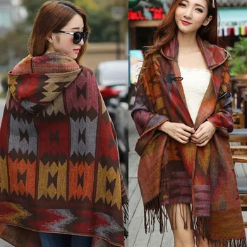 

Autumn Cloak Knit Women Warm Hooded Tessel Capes Shawl Coat Ponchos Mujer Invierno Elegantes Cape Poncho Women
