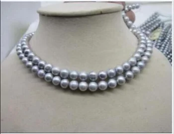 

2 ROW NEW 8-9MM GRAY TAHITIAN PEARL NECKLACE 17-18 ''14k white GOLD CLAS