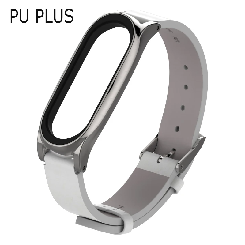 PU Plus White Ремешок из искусственной кожи для mi Band 4 Smartband браслет для Xiaomi mi Band 4 PU ремешок плюс металлический каркас ремешок для mi Band 4 NFC - Цвет: PU Plus White