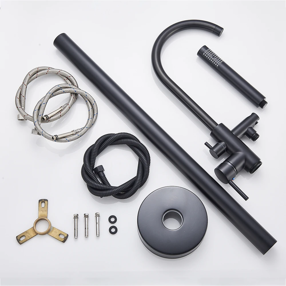 Bathtub Faucet Uythner Freestanding Bathtub Faucet Set Floor Standing Bath Mixer Tap Dual Handle Black Bathtub Tap For Bathroom Faucets