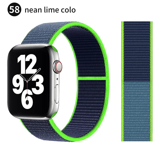 Nylon Strap for Apple watch series 7 band 41mm 44mm 40mm 42mm 38mm smartwatch wristband belt sport loop bracelets iWatch 3456 se Neon lime color