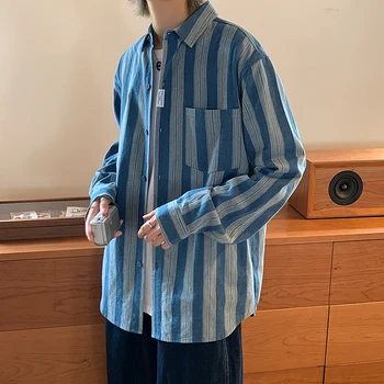 

DARK ICON Big Stripe Shirts Men Turn-down Collar Men's Shirt Long Sleeve Oversized Shirts for Man