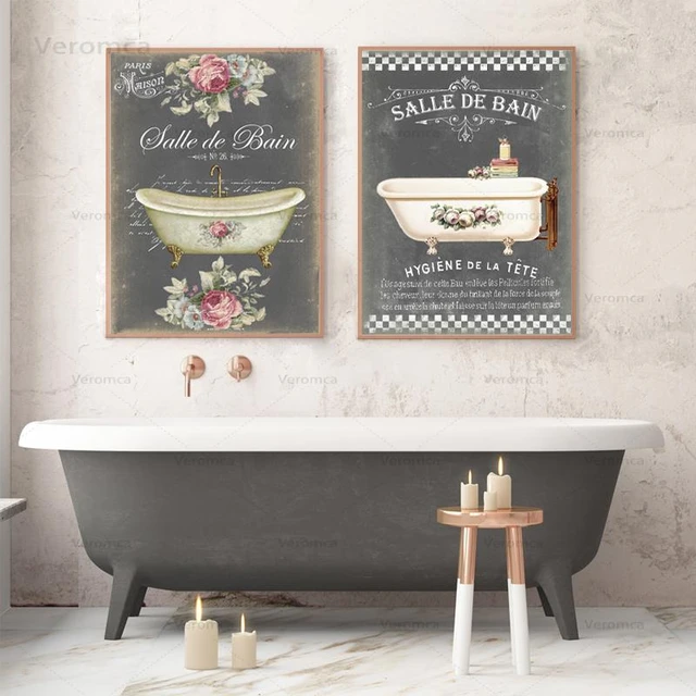 Francês Casa De Banho Decoração Quadros Estampados Posters Vintage Salle De  Bain Le Bain Quadro Quadros Em Tela - Pintura E Caligrafia - AliExpress