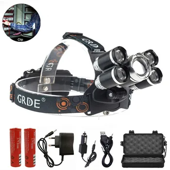 

8000 Lumens 5 Led Headlamp XML T6 Head Lamp Powerful Led Headlight, with 18650 battery Flashlight Head Lights for Hiking