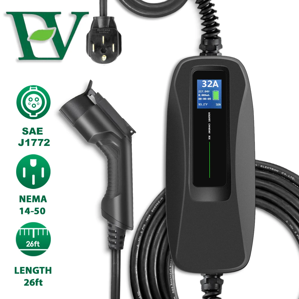 

EV Charger Level 2 32 Amp Upgraded Portable Electric Vehicle Charger, NEMA 14-50 220V-240V 26ft (7.5M) Charging Cable, SAE J1772