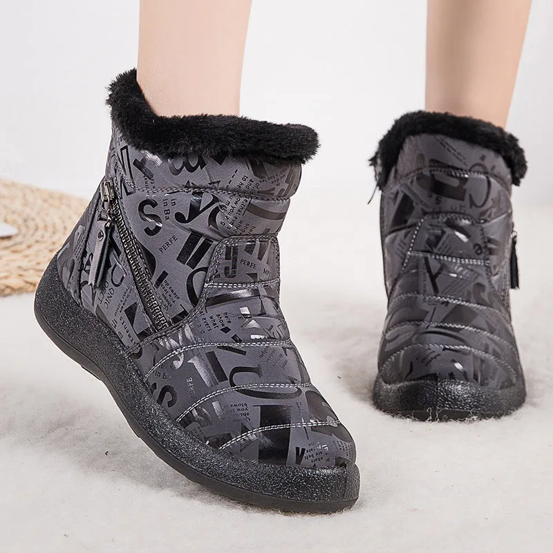 Botas de invierno impermeables con cremallera para Mujer, Botines de tacón bajo, de talla grande, 2020