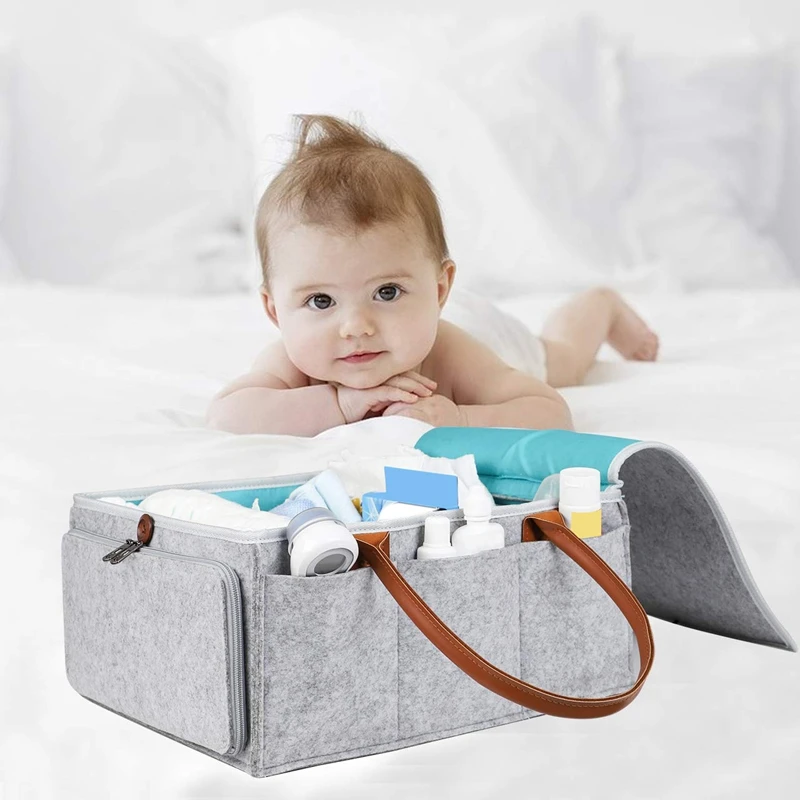 Large Diaper Caddy Organizer Baby Nursery Storage Basket With Zipper Lid And Leather Handle Baby Shower Gift Wipes Stacker Bin H
