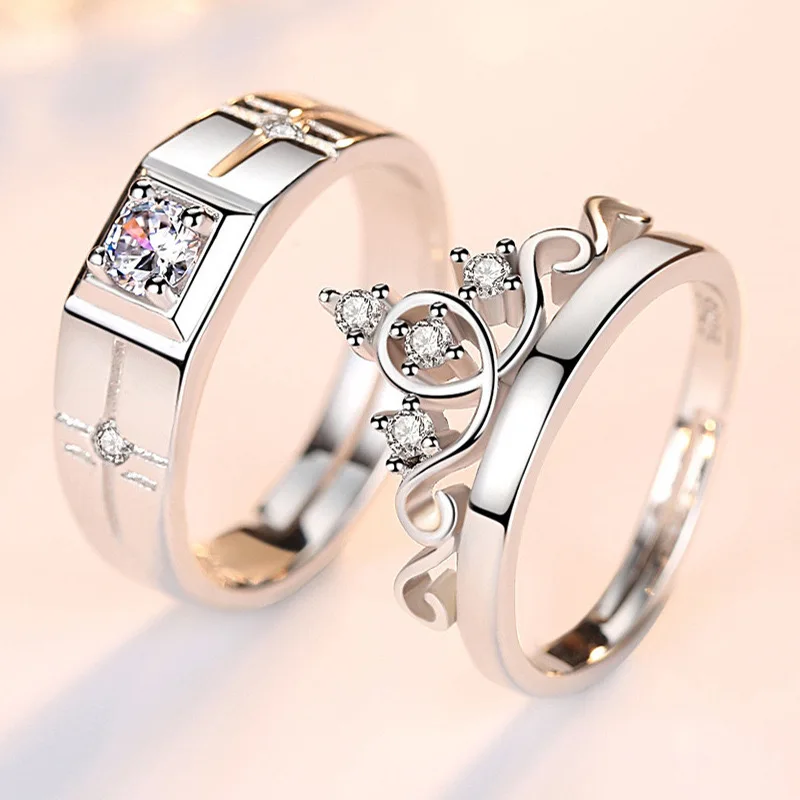 Opening Couple Rings for Men and Women Engagement Simple Fashion Jewelry Accessories Crown Zircon Shiny Wedding Promise Ring | Украшения и