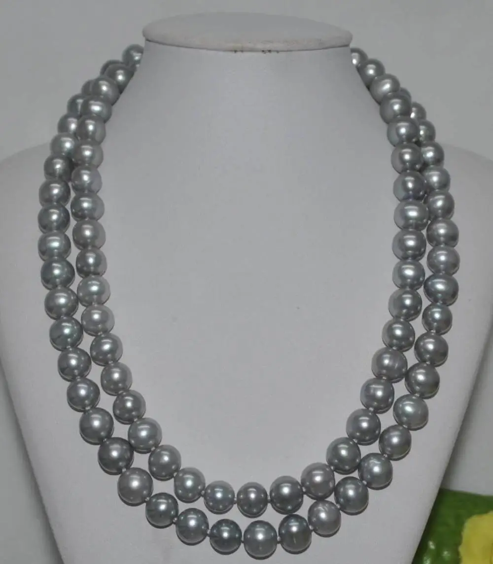 

9-10mm Genuine GRAY TAHITIAN PEARL NECKLACE 35'' 14k/20 Yellow Gold