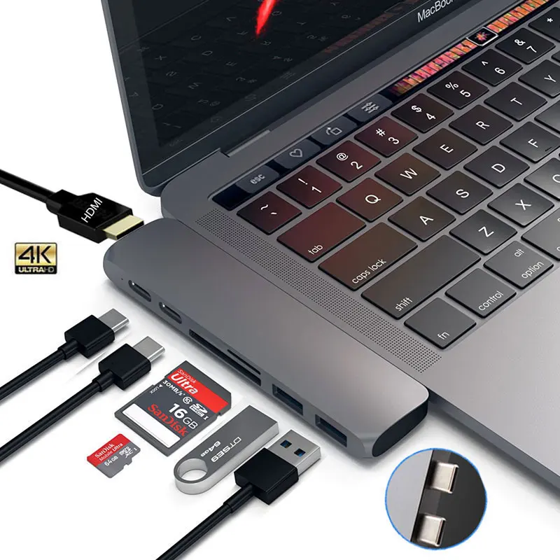 7 в 1 USB 3,1 type-C концентратор к HDMI адаптер 4K Thunderbolt 3 USB C концентратор с концентратором 3,0 TF SD Reader слот PD для MacBook Pro/Air