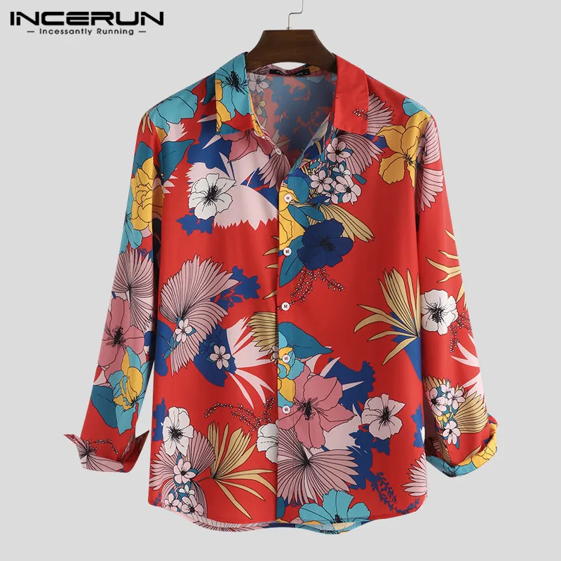 

INCERUN Ethnic Style Men Fashion Shirt Vintage Floral Print 2020 New Long Sleeve Top Casual Loose Streetwear Lapel Neck Shirt