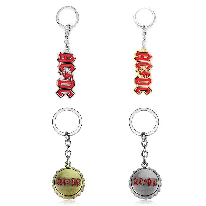 

Rock Music Band AC/DC ACDC Red Logo Key Chain Metal Key Ring Beer Bottle Cap Letter Car Keychain Fashion Women Men Accessories