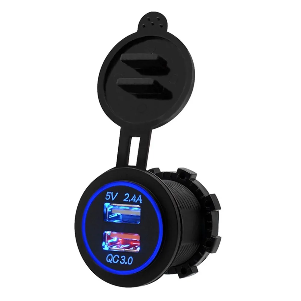 

Dual USB Car Charger with LED Light 12V-24V Universal QC3.0 Fast Charging Phone Charger for Car Motorcycle Boat