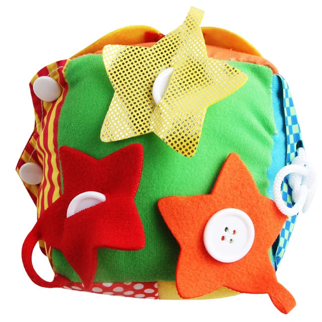 Newborn Learn to Dress, 6-IN-1 Soft Activity Cube Baby Early Education Toys, Basic Life Skills Educational Game Block Toy 6