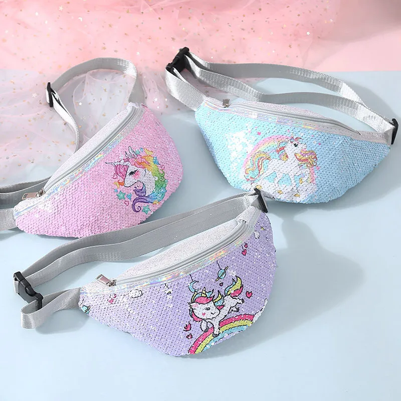 

Sequin Unicorn Waist Pack Female Glittering Mermaid Shoulder Bag PU Summer Colorful Beautiful Breast Pack Girl Phone Pouch