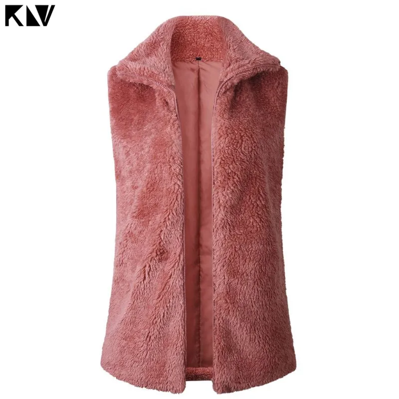 Brick Red KLV, осень, Женская куртка без рукавов, открытая спереди, пушистая, теплая, на молнии, пальто, верхняя одежда, жилет для девушек - Цвет: Brick Red