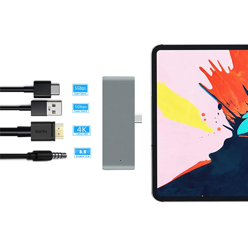 LHMZNIY 4 в 1 USB-C концентратор тип-c к HDMI USB3.0 3,5 аудио многопортовый кард-ридер адаптер 4K HDMI для Ipad Pro