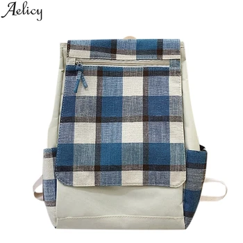 

Aelicy Fashion ladies outdoor solid color plaid canvas multifunctional backpack student zipper compact shoulder bag school bag
