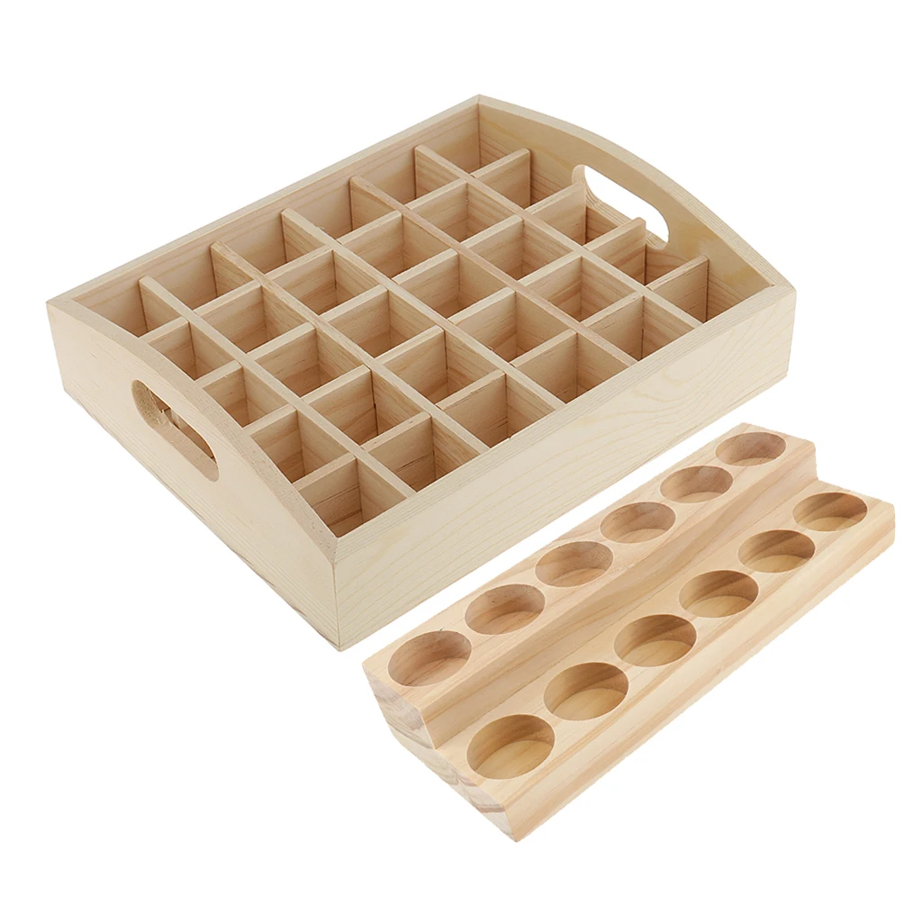 2pcs Wood Essential Oil Box Displaying Case Organizer Holder Rack Stand Shelf for Retail Stores Home Storage