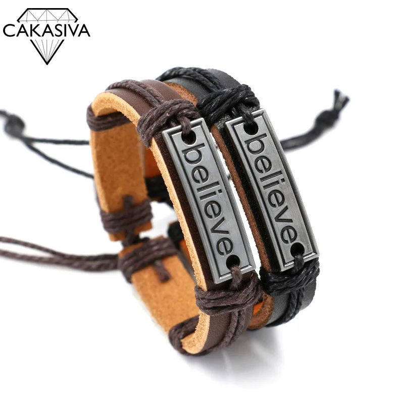 

Vintage Letter Believe Leather Adjustable Bracelet Woven Bracelet for Men and Women Fashion Simple Gift Jewellery Wholesale