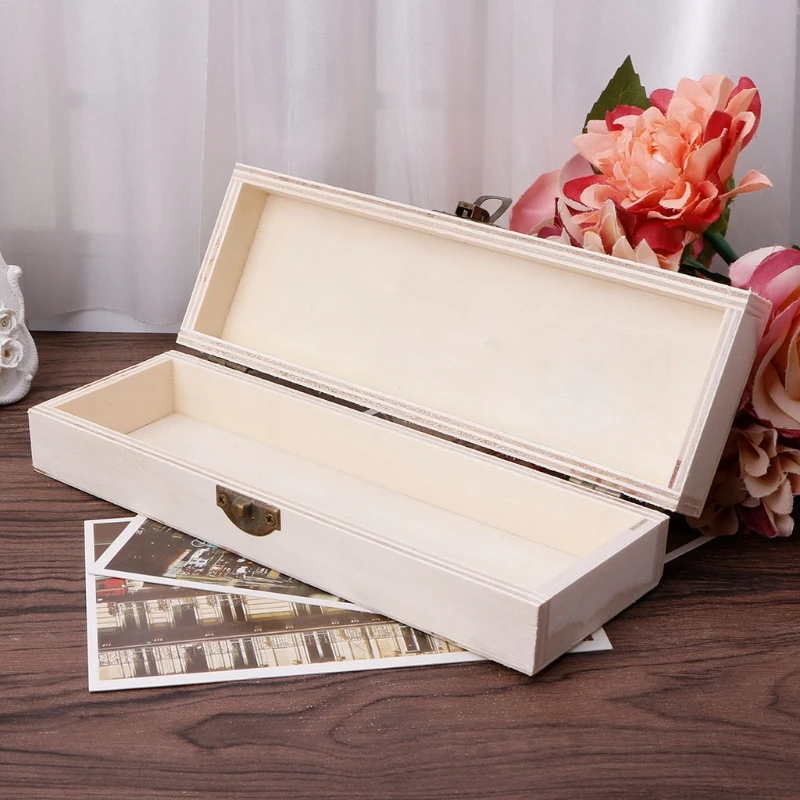 

Handmade Jewelry Storage Box Wood Lock Up Pen Case Pencil Organizer Crafts Wooden Case