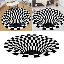 3D Black White Plaid Round Carpet Anti-Skid Non-Woven Doormat for Home Bedroom Living Dining Room |23.6|3D Round Area Rug 3D Visual Vortex Floor Rug