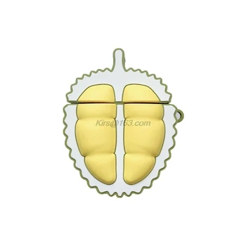 

Soft Silicone Durian Fruit Pattern Protective Case Shockproof Cover Skin Protector with Carabiner for Airpods 1/2 Charging Box