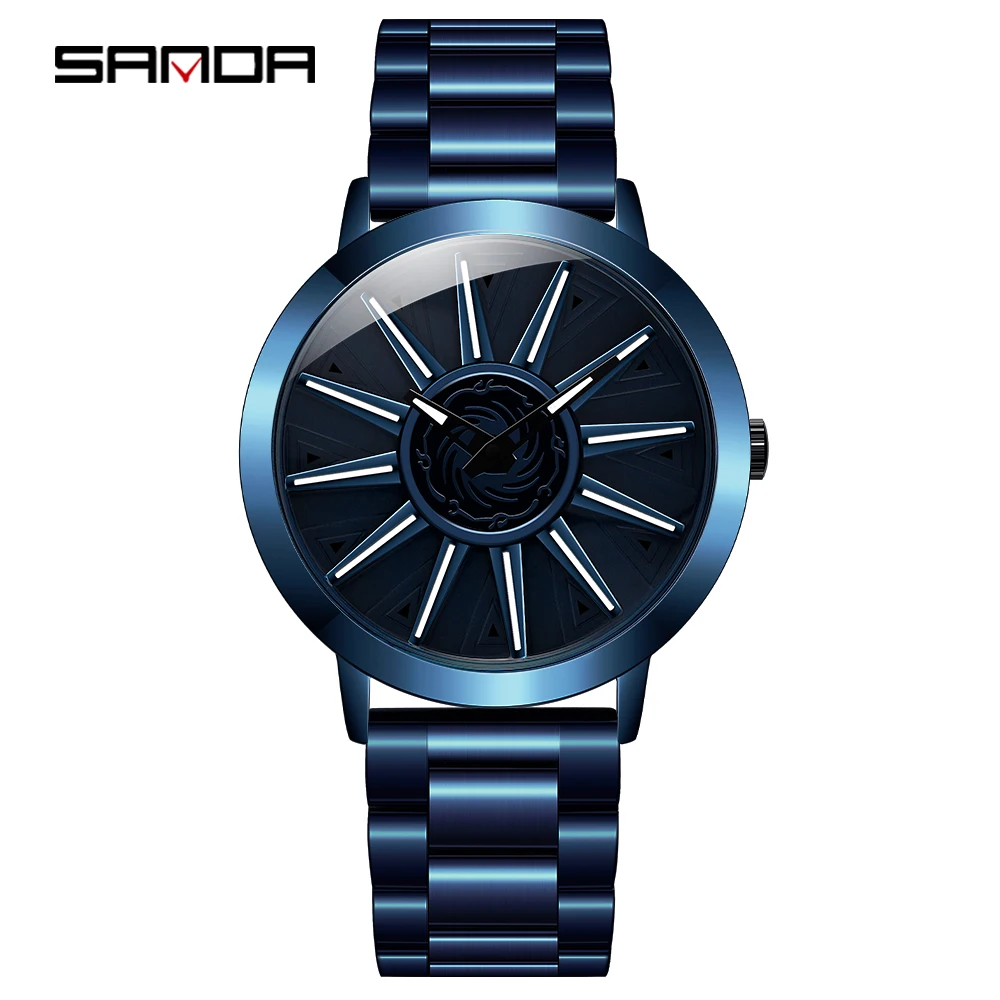 Часы SANDA Мужские кварцевые с вращающимся циферблатом брендовые деловые
