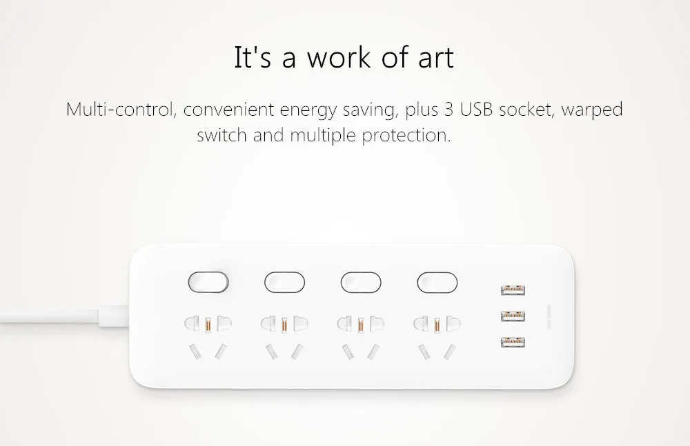 Xiaomi Mijia Power Socket Strip With Control Switch 3 USB 4 Ports Plug Extension Patch Board panel EU 2500W For Mi Home xiomi (17)