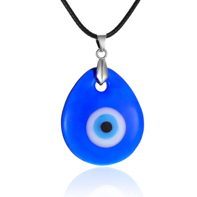 Lucky Evil Eye Pendant Necklace for Women Men Blue Resin Transparent Round Water Drop Turkish Jewelry Chain Choker Gifts