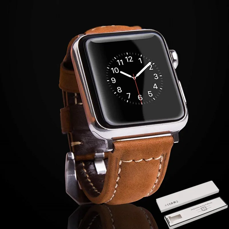 

Genuine Leather strap For Apple Watch Band 44mm 40mm 45mm/41mm 38mm 42mm watchband bracelet for iWatch Apple watch 5 4 3 se 6 7