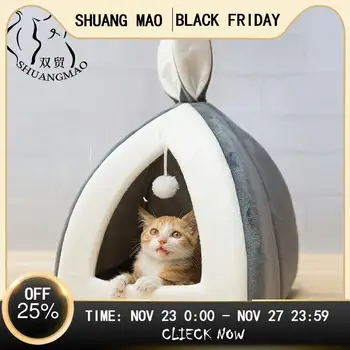 

SHUANGMAO Hot Pet Cat Bed Indoor Kitten House Warm Small for Dogs Nest Collapsible Cats Cave Cute Sleeping Mats Winter Products