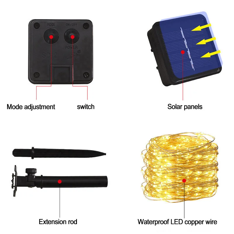 70/120/220 светодиодный Солнечный светодиодный светильник Водонепроницаемый светодиодный Медный провод шнура для отдыха на открытом воздухе светодиодный полосы для рождественской вечеринки Свадебные украшения