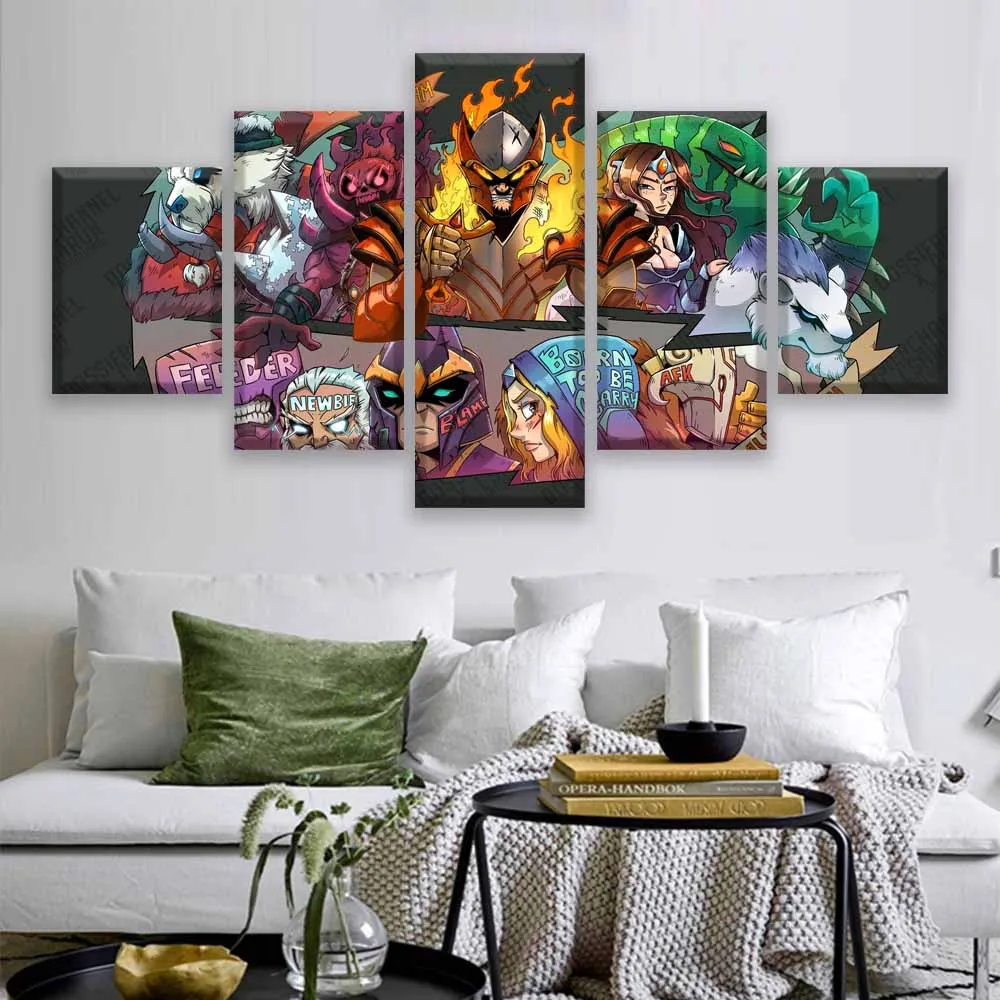 Home Decoration Prints Painting 5 Pieces DotA 2 Fire Phoenix Modern Pictures Wall Art Modular Canva