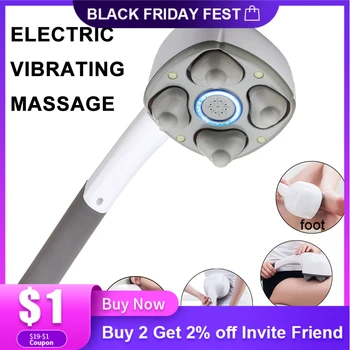 

Electric Handheld Massager Four Head Machine Full Body Neck Vertebra Back Muscle Relax Vibrating Deep Tissue Massage Health Care
