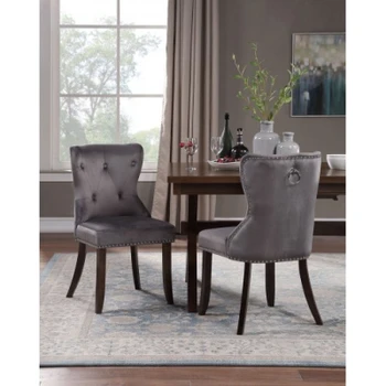 

2PCS Victorian Dining Chair Button Tufted Armless Chair Upholstered Accent Chair Nailhead Trim Chair Ring Pull