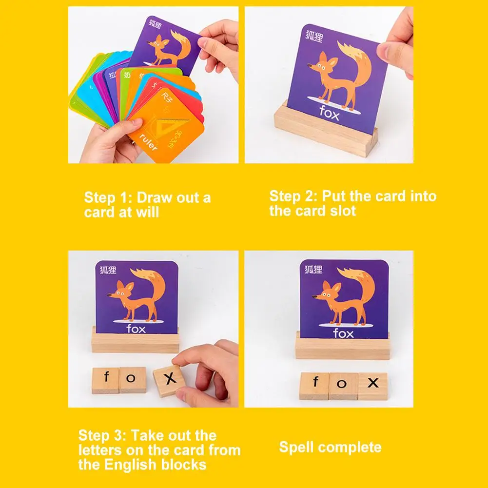 See Spell Learning Toy Wooden Alphabet Words Cards Matching Puzzles Education