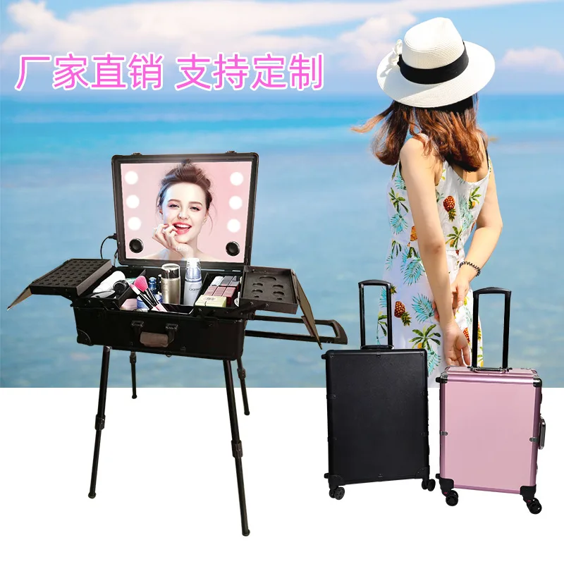 

New Style Bluetooth LED Cosmetic Case with Light Aluminium Alloy Make-up Trolley Case Hair Dressing Manicure Toolbox Wholesale