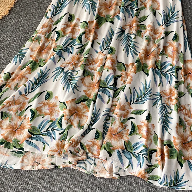 Neploe Sexy Open Back Bohemian Holiday Long Dress High Waist Hip Cross Design Print A Line Vestido V Neck Sleeveless Camis Ropa